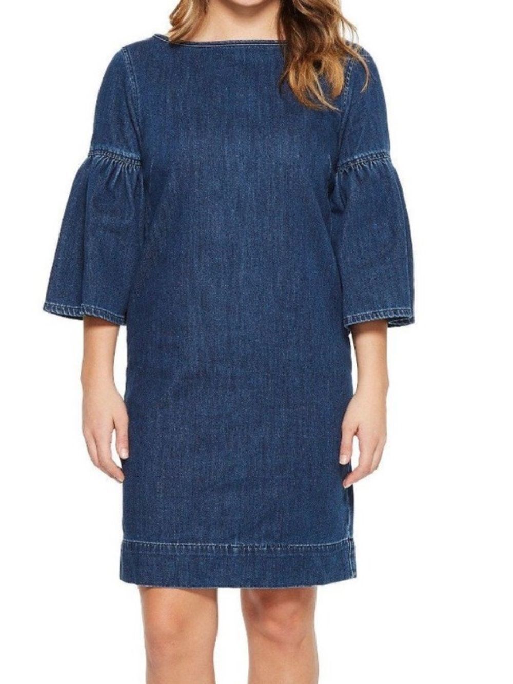 Lauren Ralph Lauren Womens Denim Bell Sleeve Shift Dress Boho Coastal